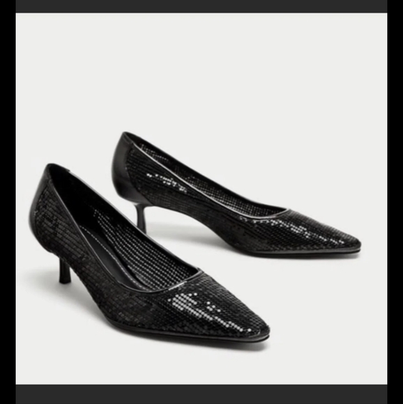 Zara Black Metal Mesh Pumps - Picture 1 of 7